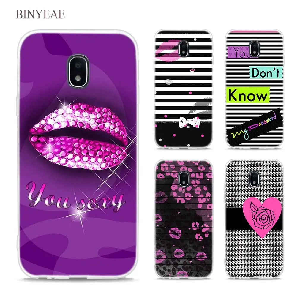 

BINYEAE Pink Stripes With Heart lips Style Clear Soft TPU Phone Cases for For Samsung J1 J3 J5 J7 2016 2017 EU Prime