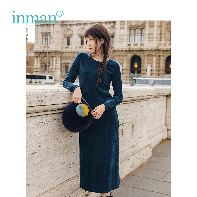 

INMAN 2018 Autumn slimmer long dress women pencil dress
