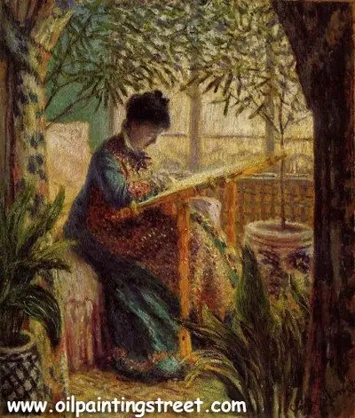 Картина маслом Размножение на льняном холсте Camille embroiding by claude monet 100% ручная работа