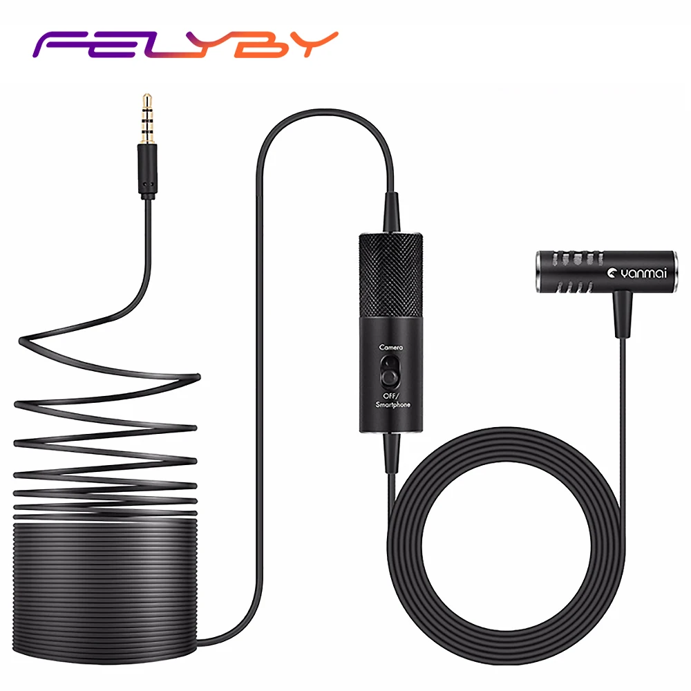 

FELYBY Professional Audio Video Lavalier Microphone Clip Capacitor Microphone Noise Reduction for iPhone & PC & Camera
