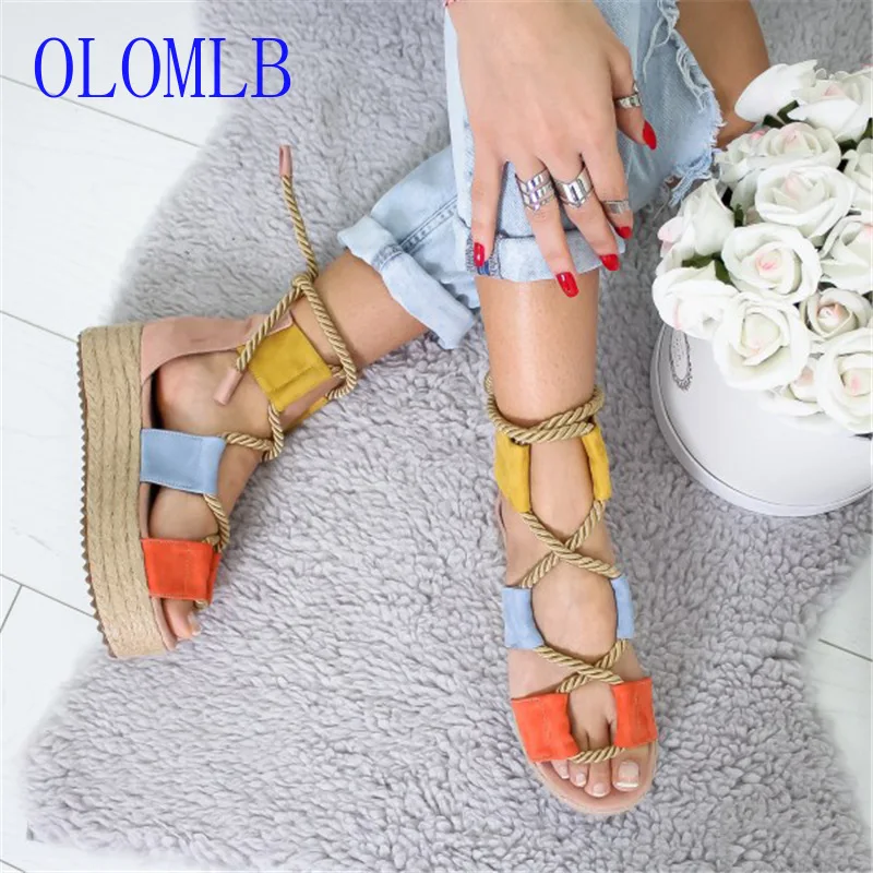 

OLOMLB 2019 New Fashion Summer Women Sandals Female Beach Shoes Wedge Shoes High Heel Comfortable Platform Sandals Plus Size