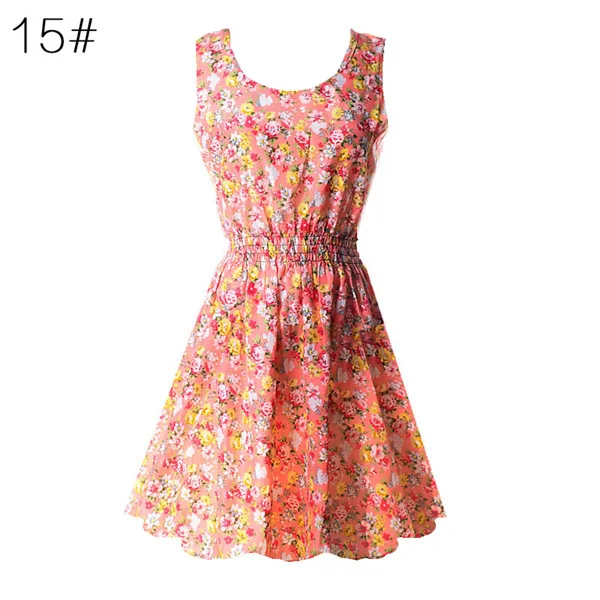 Модное летнее Сексуальное Женское шифоновое пляжное вечернее платье без рукавов, облегающее платье, сарафан с цветочным рисунком, мини-платья - Цвет: 15