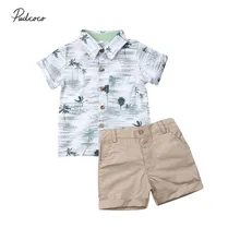 Коллекция года, брендовая футболка для маленьких мальчиков топы с кокосовым принтом+ однотонные шорты, штаны, Одежда Костюм Джентльмена праздничный комплект