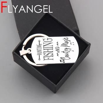 

New Creative Keychain Engraved Fishing And Country Music Chic Car Key Tag High Quality Key Holder Gifts For Music Lover Keyring