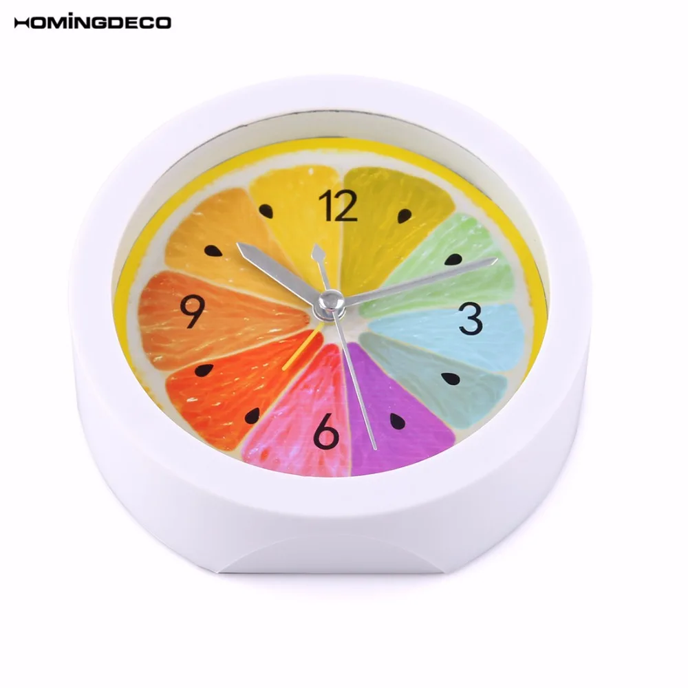 

homingdeco Lemon Pattern mute Desk top Alarm Clock kids Needle Walking Silent Battery Operated table Clock for Children Girls