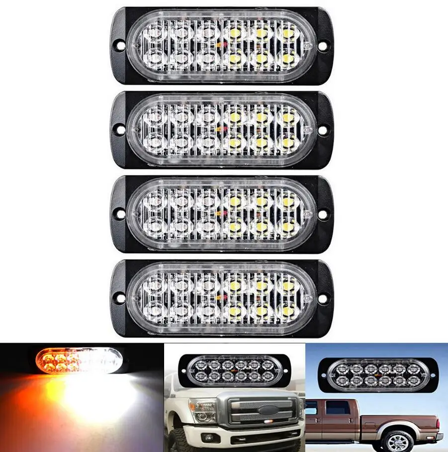 4x AMBER+WHITE 12 LED RECOVERY STROBE GRILL BREAKDOWN FLASHING Light