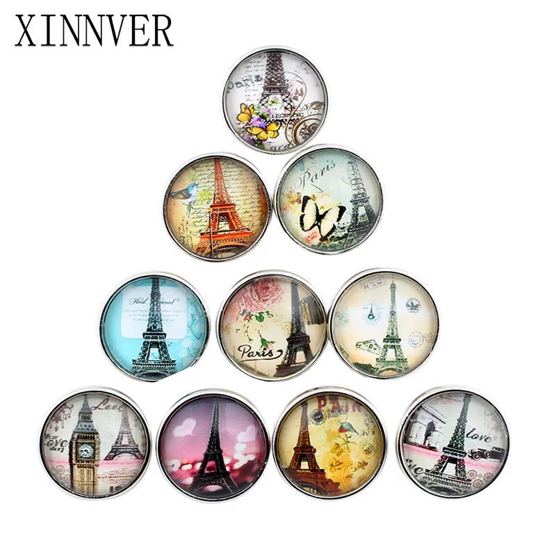 Стеклянная Кнопка xinnver 18 мм 10 шт. кнопка дизайн с Эйфелевой башней подходит для