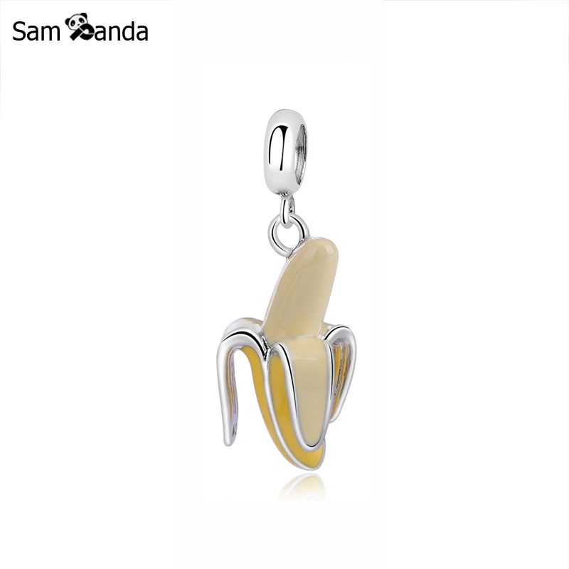 

New Authentic 100% 925 Sterling Silver Charm Bead Banana Charms Yellow Enamel Fit Pandora Bracelets Women Diy Jewelry Making