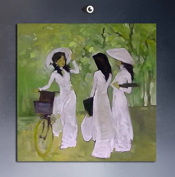 

Hand pained Vietnam Woman on canvas for ornament a drawing room with paintings, decorated the house for Christmas V-105