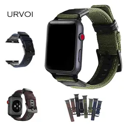 URVOI ремешок для apple watch series 3 2 1 прочный группа для iwatch открытый чувствовать холст с натуральная кожа современный дизайн 38 42 мм