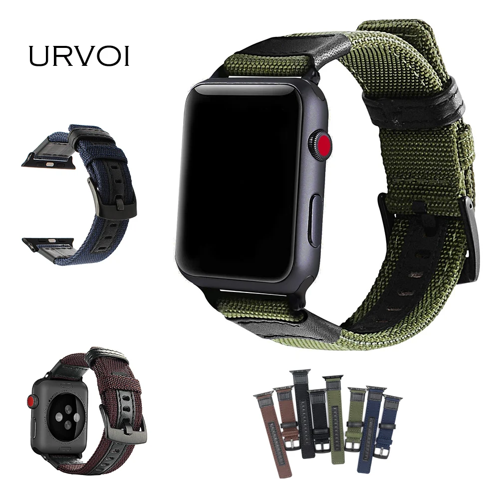 

URVOI strap for apple watch series 3 2 1 durable band for iwatch outdoor feel canvas with genuine leather modern design 38 42mm