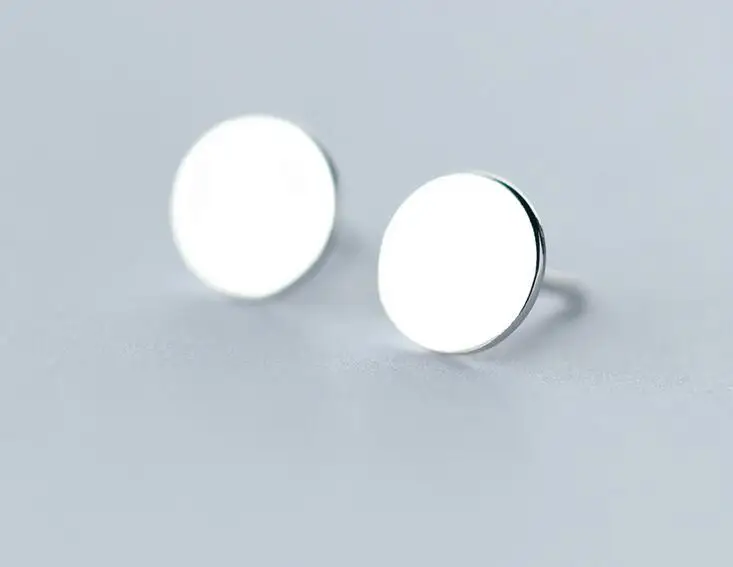 Women's Simple Wholesale Authentic 925 Sterling silver Jewelry High Polished Flat Round Stud