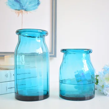 

modern transparent blue glass vase terrarium for flower arrangements wedding decoration home hydroponic aquarium bamboo plant