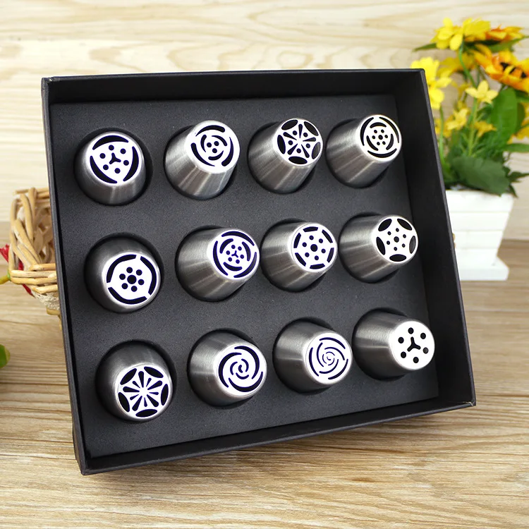 

DUH 1 set of stainless steel 12-in-1 stereo flower decorating mouth flower forming cakes with magic agent Cream Nozzles