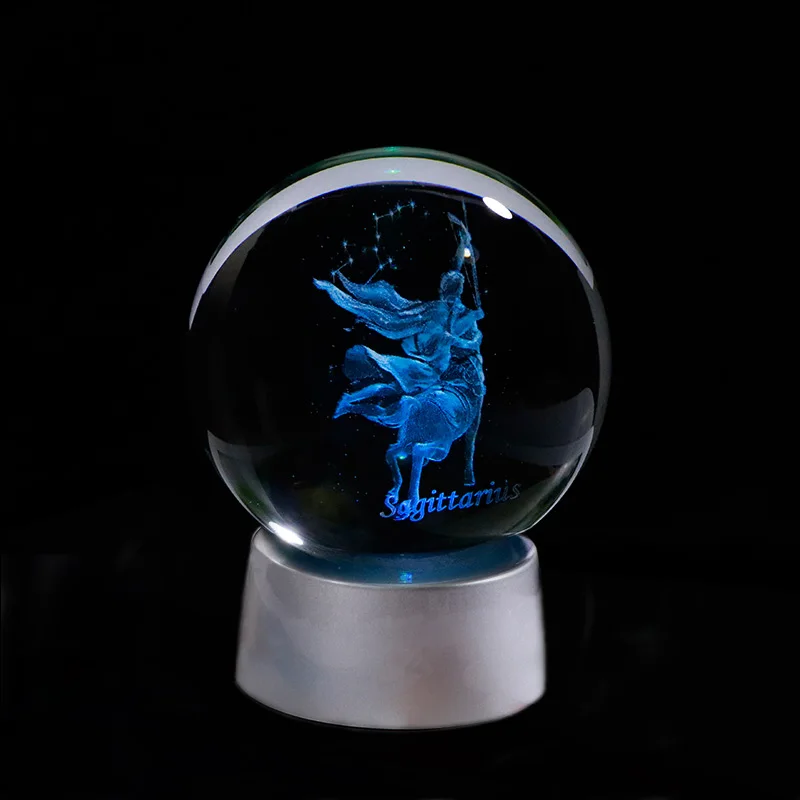 Знаки зодиака Стрелец Кристалл 3D шар ручной работы для дома декоративные светодиодные фонари фантастический стеклянный шар сувениры Созвездие - Color: With LED base