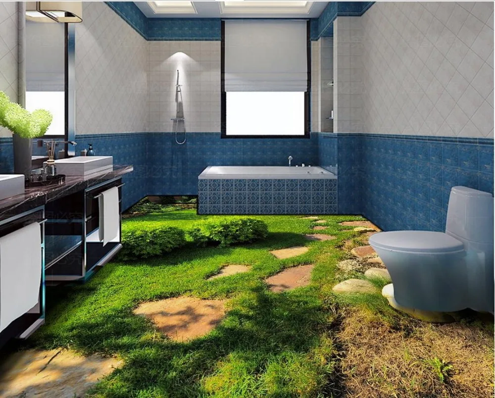 3d floor wallpapers Fresh green grass plant stereoscopic 3D living room bedroom floor tiles PVC wallpaper floor