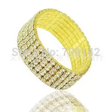 Mens 6 Row Yellow Gold Finish Silver Rhinestone Crystal Adjustable Stretch Wedding Bangle Bracelet wholesale 12pcs bracelets