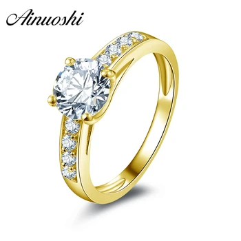 

AINUOSHI Real 14K Solid Gold Engagement Rings Channel Setting Round Simulated Diamond Fine Jewelry Women Wedding Ring Customized