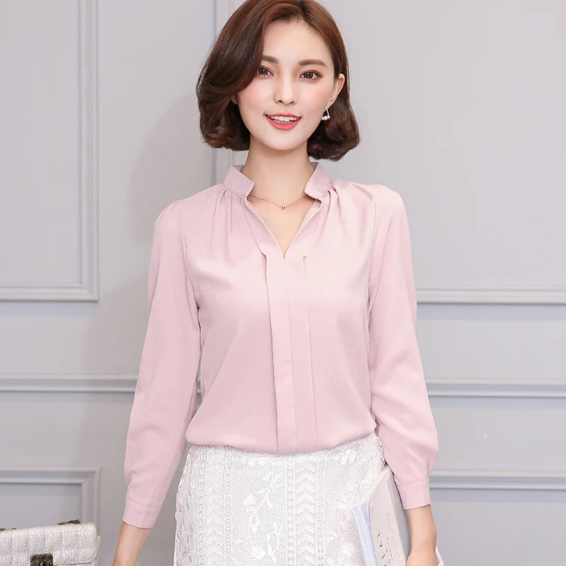Saiqigui Blusa primavera otoño nuevo Womens elegante Oficina camisa Ropa Mujer manga larga de gasa blusas