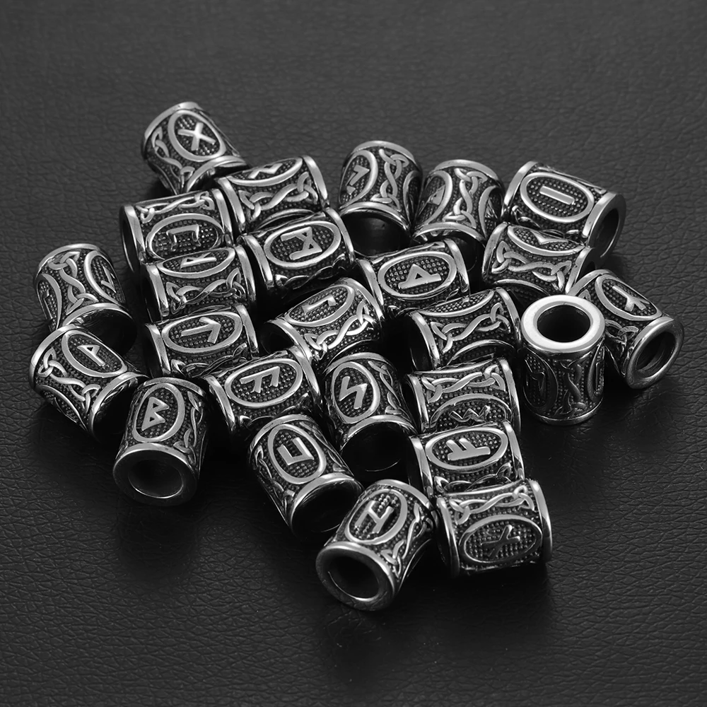 

Stainless Steel Viking Rune Beads for Hair Beards Large Hole 8mm Bead Elder Futhark Rune Jewelry Bracelet Making DIY Accessories