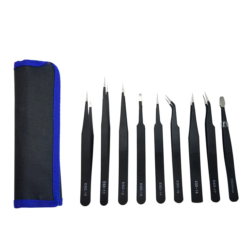 

Stainless Steel Tweezers Anti-static Electronic Components Tweezers Corrosion Resistant Maintenance Repair Tools Black T