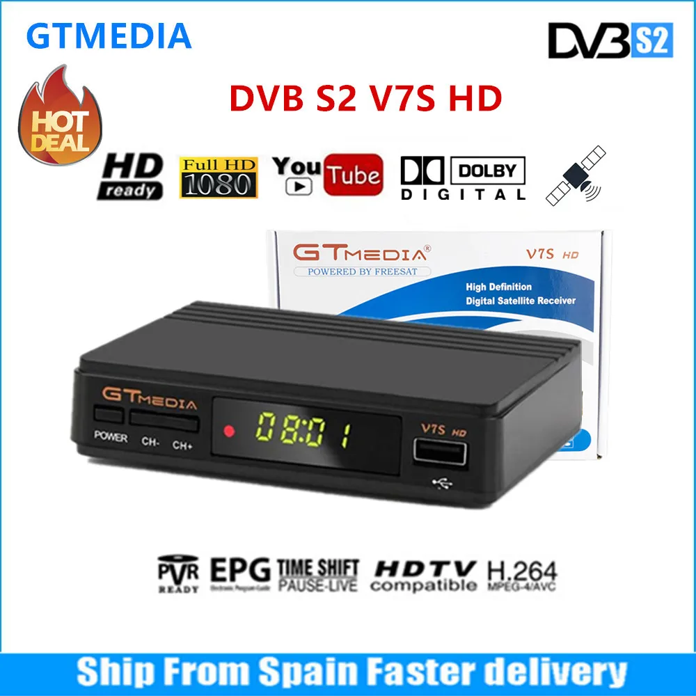 GTMEDIA Лидер продаж DVB-S2 V7S HD спутниковый ресивер ТВ коробка Full hd для Freesat Поддержка Cccam, Newcamd, Youtube, Wi-Fi Комплект Топ коробки