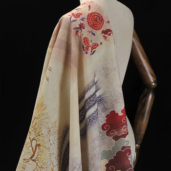 

130*130CM 35MM Cloud and Swans Print Silk Linen Fabric for Summer Spring Jacket Dress Shirt Clothes J167