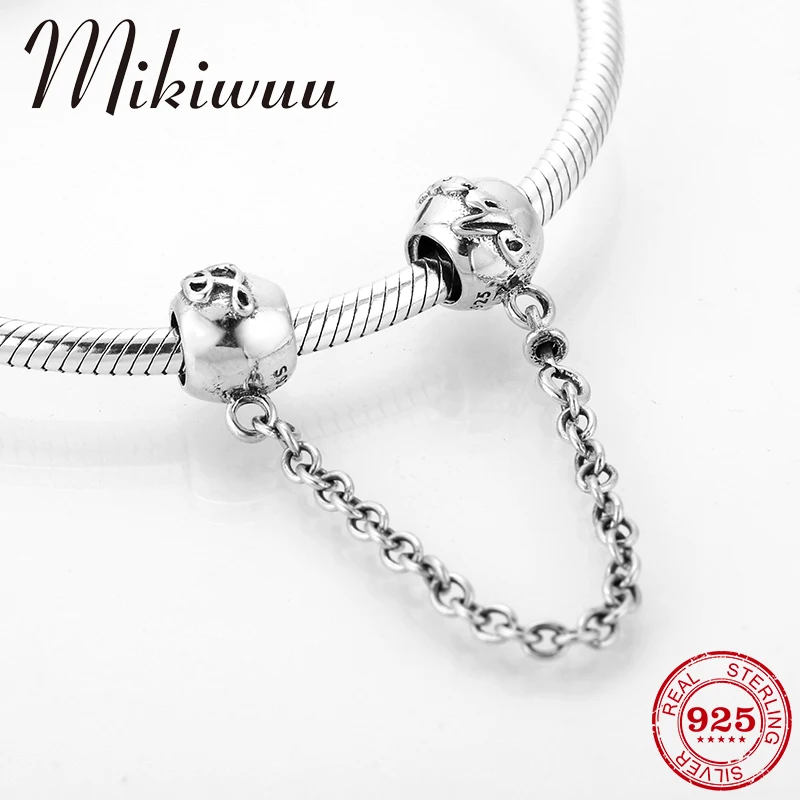 

100% real 925 Sterling Silver DIY fine Letter pattern Safety Chain Beads Jewelry making Fit original pandora charms Bracelet
