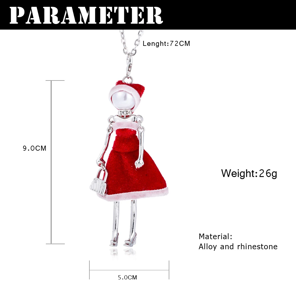 HOCOLE, новинка, ручная работа, Рождественская кукольная подвеска, ожерелье, длинное красное платье, стразы, ожерелье для женщин, девочек, детей, ювелирное изделие, подарок