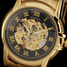 VAINQUEUR Nouvelle Mode Montres Hommes Marque De Luxe D’or Lunette Automatique Mécanique Roman Sketeton Cadran Complet Acier Homme Montre-Bracelet