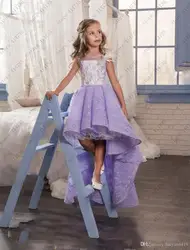 Милые платья для первого причастия 2019 г. фиолетовые кружевные платья для девочек платье для девочек с цветочным принтом и низким вырезом