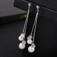 Long ear cuff with imitation pearl and rhinestones clip on earrings for women : image Long ear cuff with imitation pearl and rhinestones clip on earrings for women