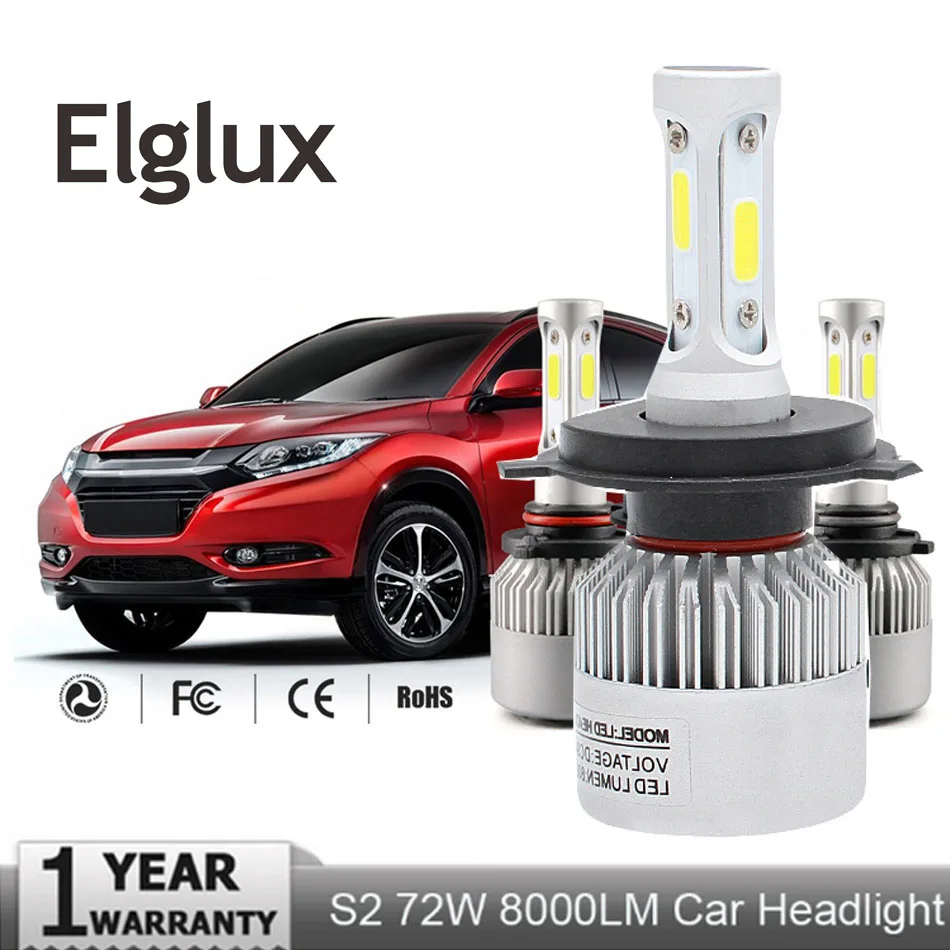 

Elglux Super bright Auto H4 LED H7 H11 H8 9006 HB4 H1 H3 HB3 S2 Car Headlight Bulbs 72W 8000LM Automobiles Lamp 6500K 12V 8000K