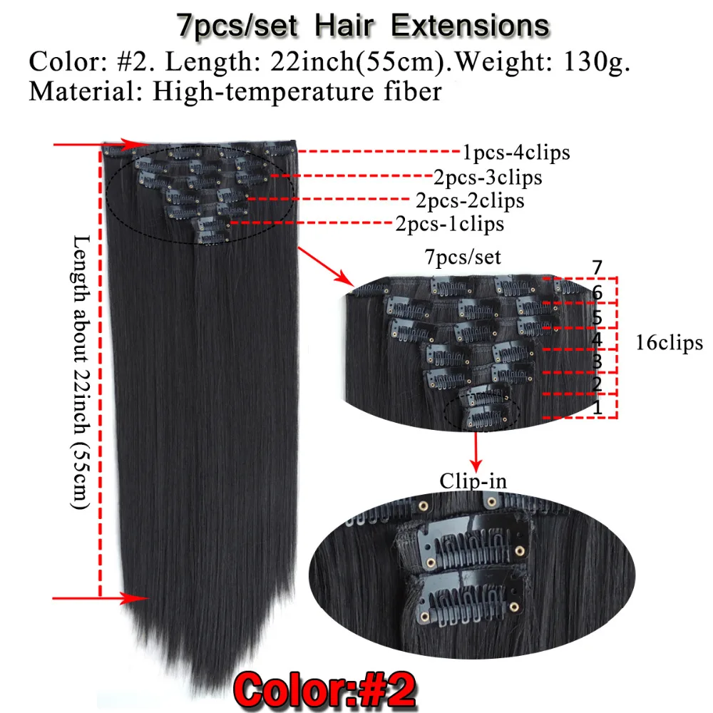 Qjz13055/2 шт. Xi. rocks Синтетический зажим для наращивания волос прямые пряди заколки для волос Naturl черный