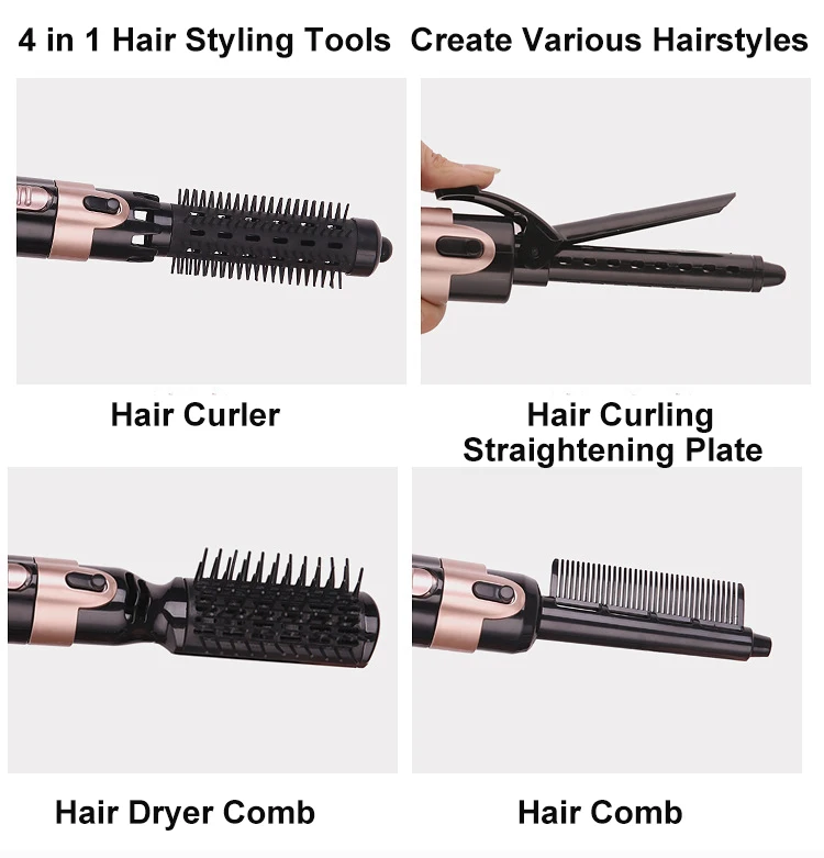 Многофункциональная 4 в 1 расческа для волос фен и объемная вращающаяся щетка для волос Выпрямление и завивка волос Профессиональный инструмент для укладки волос