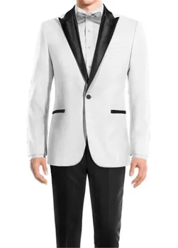 

2 Pcs(Jacket+Pants) Men Wedding Suits Groomsmen Elegant White Peak Lapel Groom Tuxedos Mens Tuxedo Wedding Prom Suit Custom Made