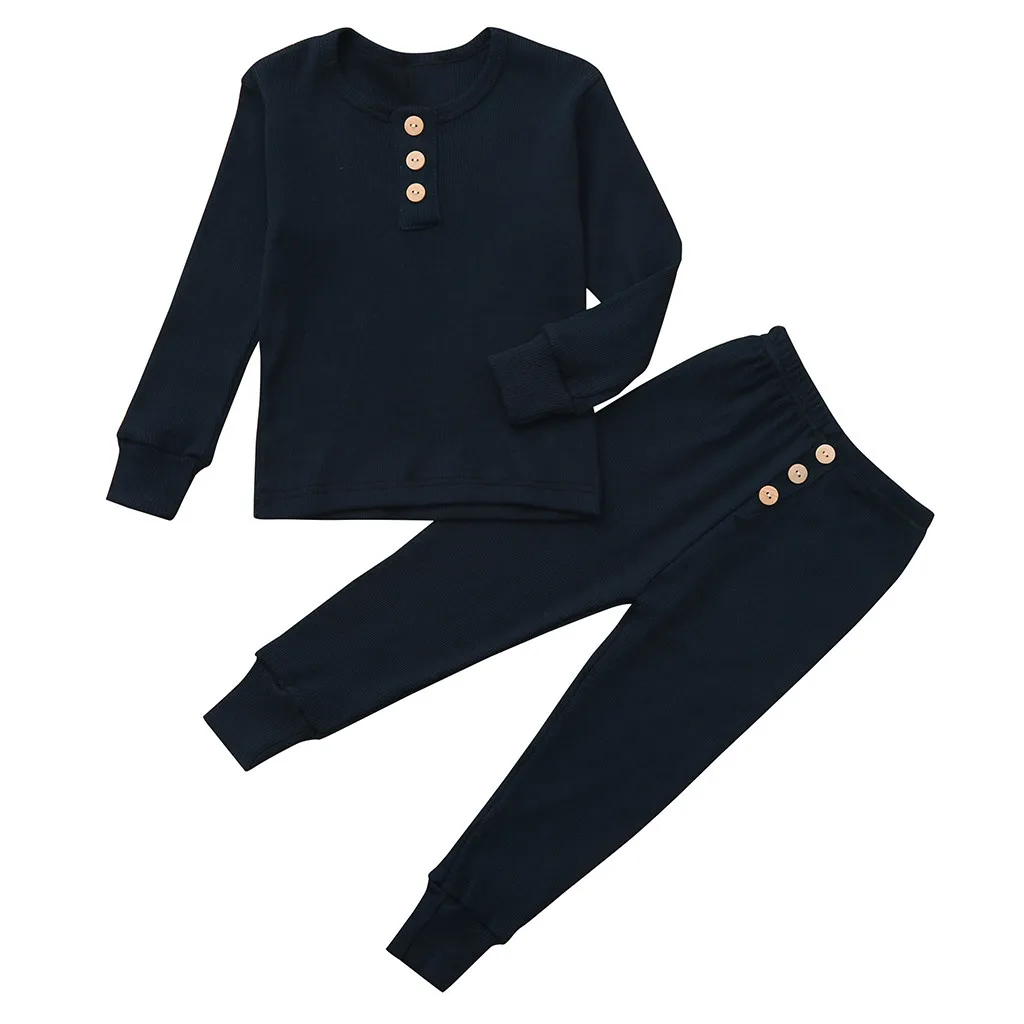 TELOTUNY/модные милые детские однотонные топы для маленьких мальчиков и девочек, 2 предмета в комплекте, футболка и штаны, пижамный комплект, Z0130