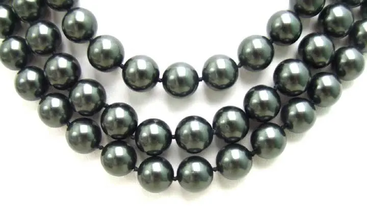 Красивые! 3 нити AAA+ 12 мм высокий блеск идеально круглые черные жемчужные жемчужины 19 дюймов ожерелье-5352 /розничная