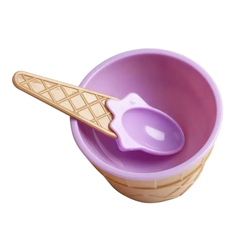 Purple 1 шт., чашка для мороженого, креативная пластиковая чашка для мороженого, анти-осенняя Праздничная десертная миска, чашка с ложкой для смешивания - Цвет: Purple