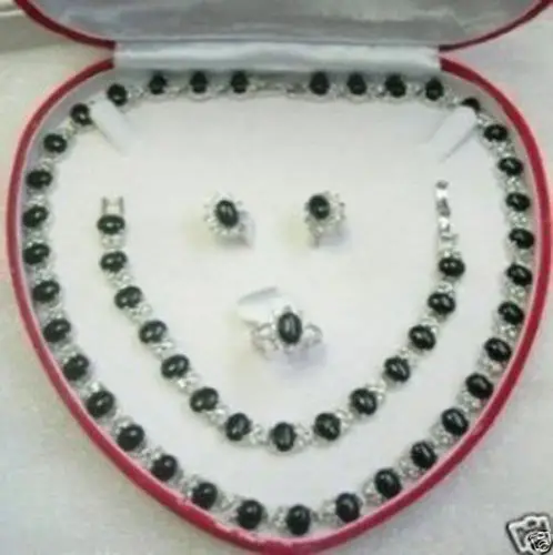 

Fast shipping +Lovely Set Black Opal&Crystal Necklace (A0503)