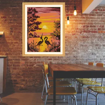 

The Crane Shadow in Sunset Floss 11CT Patterns Painting Needlework Diy Dmc Cross Stitch Scenery Home Decor Canvas For Embroidery