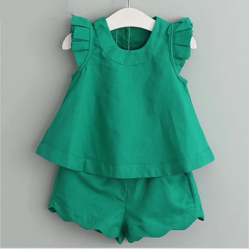 

Girls Suits 2019 New Summer Style Beautiful Solid Sleeveless Cotton Children Vest Clothing Shorts Suit 2 Pc Kid Girl Clothes