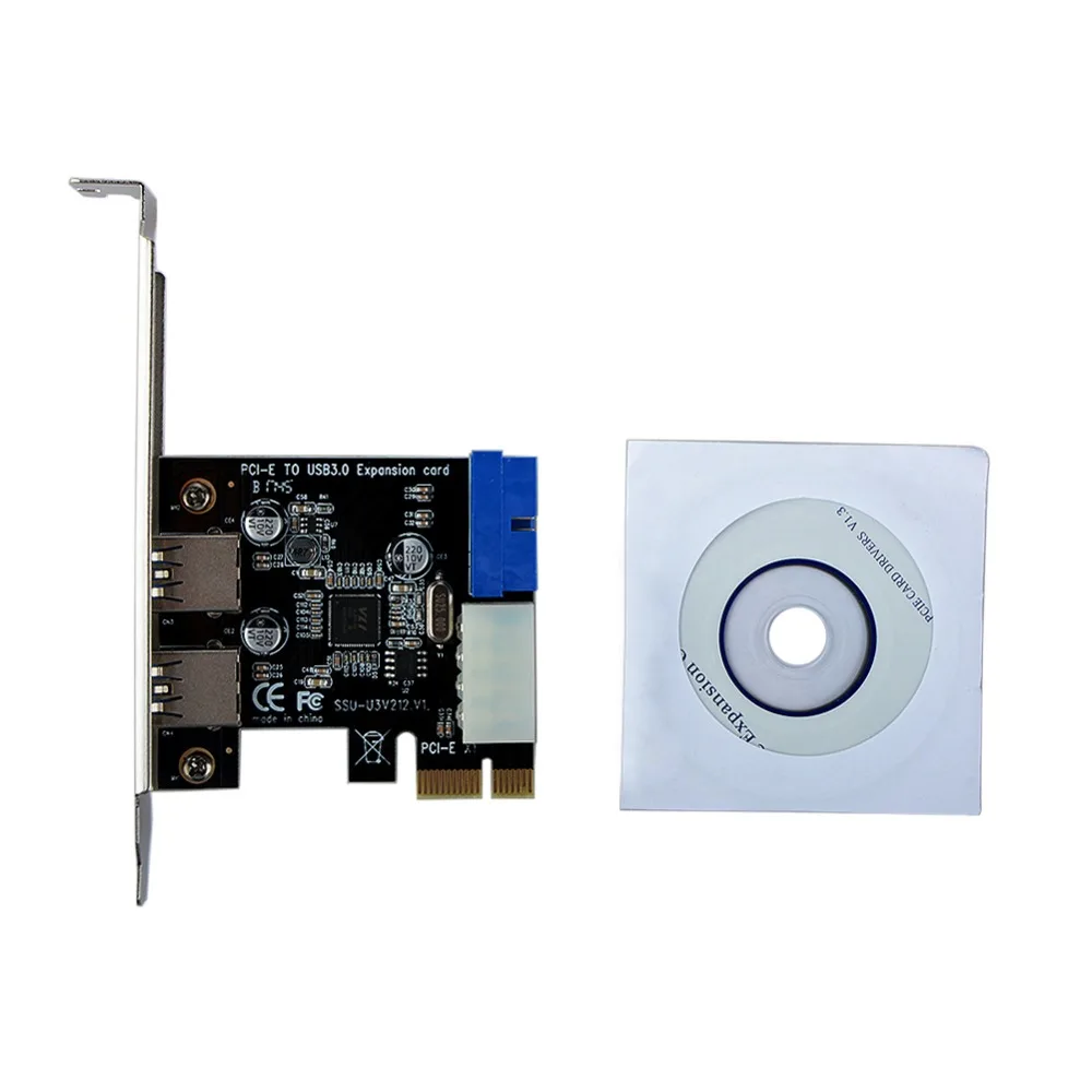 

USB 3.0 PCI-E Expansion Card Adapter External 2 Port USB3.0 Hub Internal 19pin Header PCI-E Card 4pin IDE Power Connector