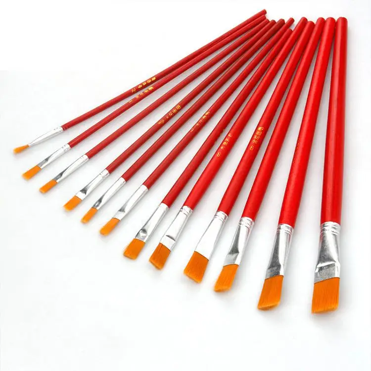 Kopen 12 stks Nylon Haar Houten Handvat Aquarel Penseel Pen Set voor Leren Olie Acryl Schilderen Art Penselen Levert