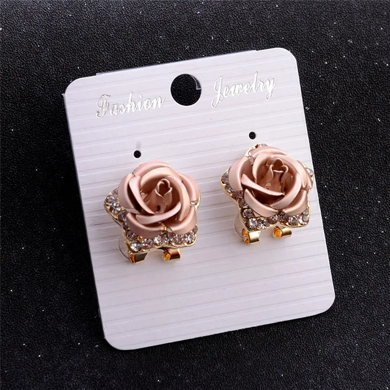 2018 Fashion earrings for women Rose Flower Rhinestone Earrings For Women Summer Style Jewelry Brincos Bijoux Femme J06#N (1)