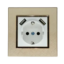 Double USB Port 5V 2A European Plug Sockets Gold color plastic frame Wall Mount Charger Adapter Docking Receptacle Panel