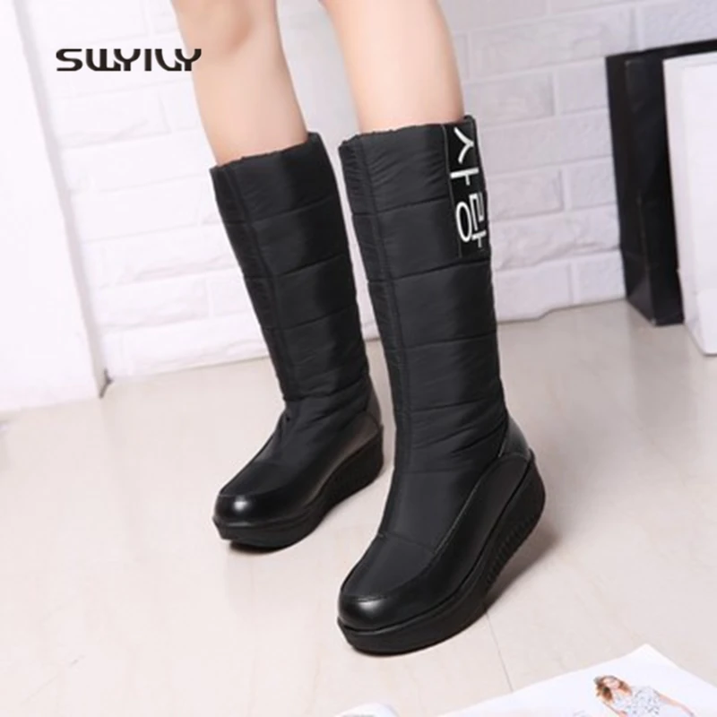 SWYIVY Women Toning Shoes Winter Velvet Warm Snow Boots Non-slip Solid Color Height Increasing Female Swing Shoes
