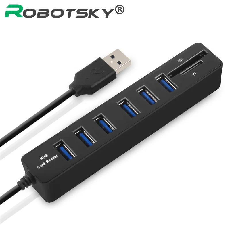 Robotsky 6 Порты и разъёмы usb-хаб высокого Скорость USB 2,0 разветвитель кабеля адаптера SD/TF кард-ридер для настольных компьютеров и ноутбуков