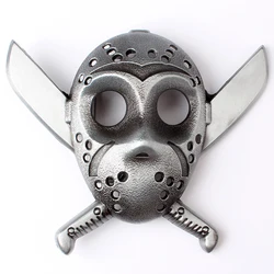 Double Knife and Skull Belt Buckle