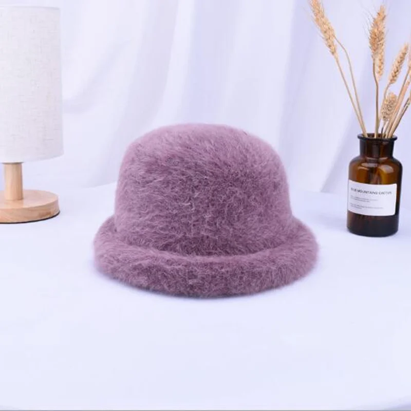 Winter Women New Cap Fur Thick Warm Bucket Hats Casual Solid Color Ladies Fur Fashion Cap Female H3